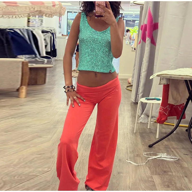 AIERTU  -  Casual Fold Solid Women's Pants Loose Elastic Waist Wide Leg Pleated Female Trousers Summer Lady Chic All-match Trouser New Aiertu