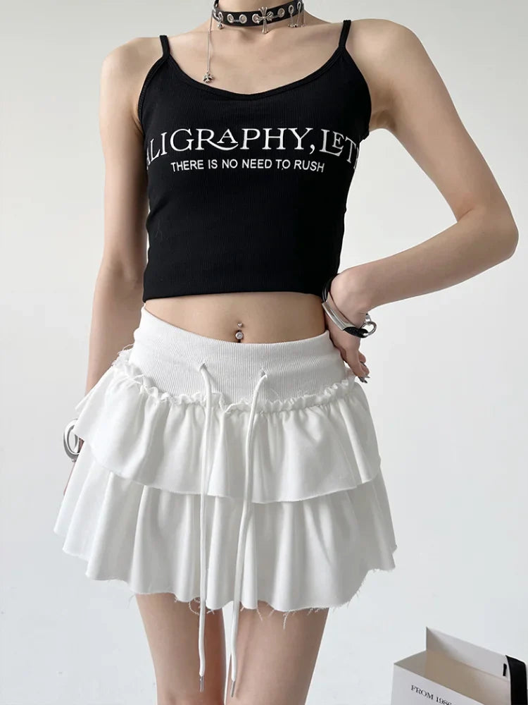 Aiertu Korean Retro Solid Color All Match Cake Skirt Women Summer New High Waist Lace-up Sexy Slim Pleated A-line Skirt aiertu