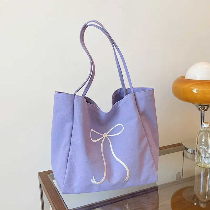 AIERTU  -  Korean Butterfly Bow Large Capacity Canvas Bag for Women New Fashionable Summer Student Class Commuting Tote Bags Aiertu