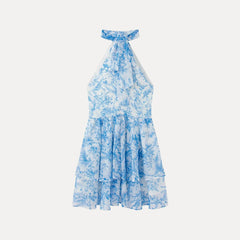 AIERTU  -  Elegant Printed Summer Dress New Style Women's Fashion Neck Hanging Belted Sleeveless Gown for Daily Wear Aiertu