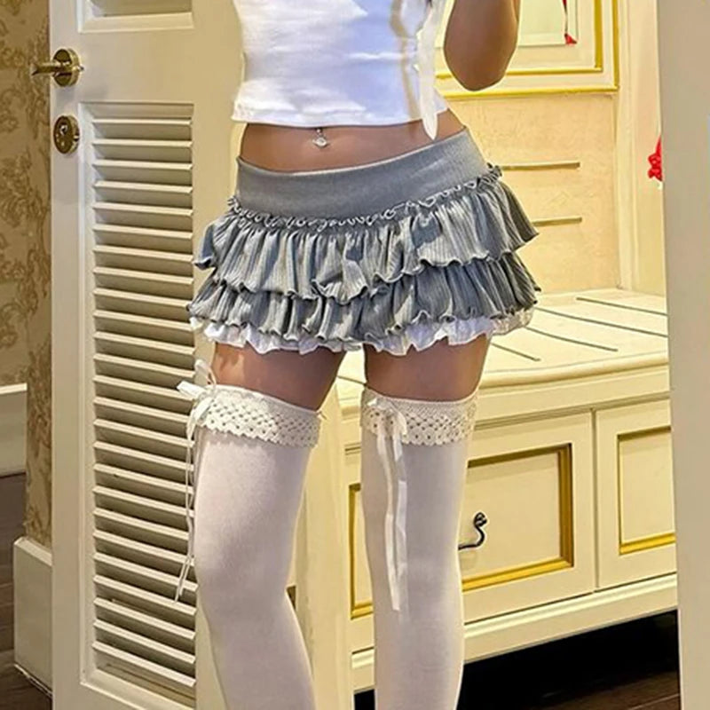 Aiertu y2k Ruffles Pleated Mini Skirt Coquette Aesthetic A-line Low-waisted Short Skirts for Women 2000s Vintage Clothing Ladies Aiertu