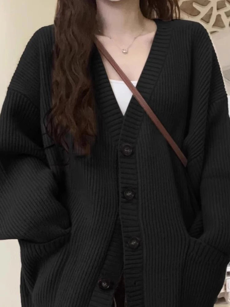 AIERTU  -  Japanese Sweet Knitted Cardigan Women Fall Winter Lazy Wind Loose Casual Sweaters V Neck Solid Student Fashion Elegant New Coats Aiertu