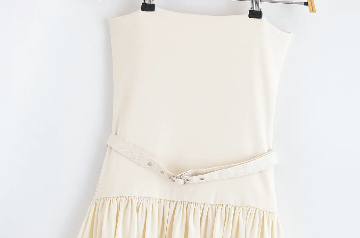 AIERTU  -  autumn new women's casual fashion temperament simple sleeveless tube top slim stitching belt mid-length dress Aiertu