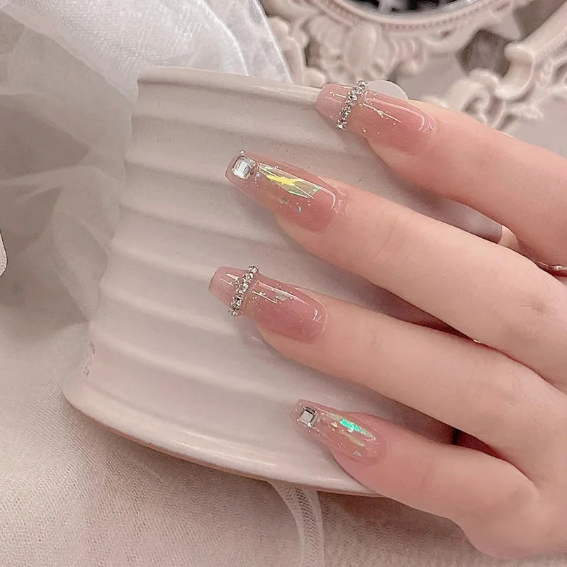 Aiertu 24Pcs Fake Nails Press On Tips Art Supplies Reusable Edhesive False For ABS Artificial Sith Adhesive Full Cover Nail Almond Aiertu
