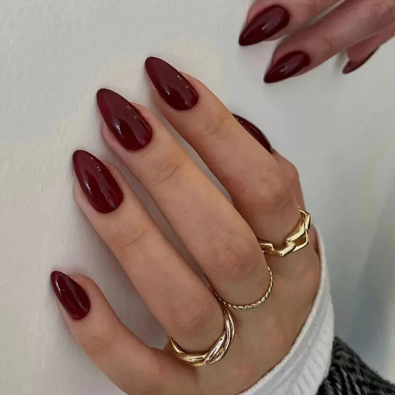 Aiertu Medium-length Acrylic Almond Fake Nails Art Cool Hottie Girl Wear False Nails Europe and USA Press on Nail Removable French Nail Aiertu