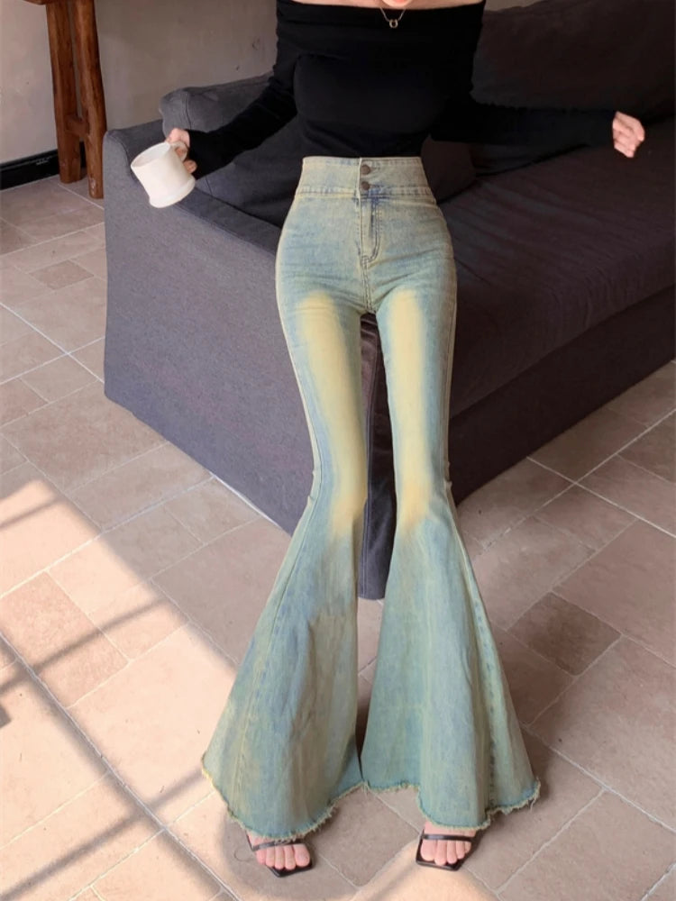 Aiertu Women's Y2k Flare Jeans Harajuku Aesthetic Denim Trousers Vintage Oversize Jean Pants Japanese 2000s Style Trashy Clothes 2024 Aiertu