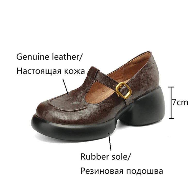 Aiertu NEW Spring/Autumn Women Pumps Genuine Leather Shoes for Women Round Toe Mary Janes Chunky Heel Women Pumps Buckle Platform Shoes Aiertu