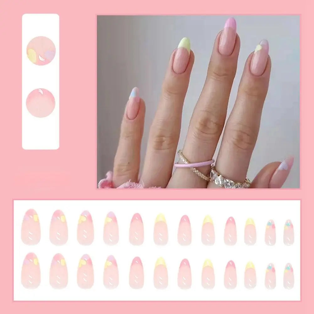 Aiertu 24pcs/Box Ballerina Nail Tip Purple with Design Manicure Patches Fresh Floral Almond False Nails Press on Med Nails Detachable Aiertu