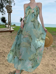 Aiertu Elegant and Chic Women Fashion New Casual Midi Summer Dress Halter A-Line Floral Print Beach Holiday Robe Female Clothes Mujers Aiertu