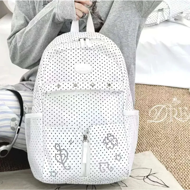 AIERTU  -  Star Polka Dots Backpack Y2k Versatile Girl High Capacity Multi Size Commuting Student Lightweight Double Shoulder Canvas Bag Aiertu