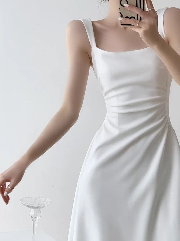 Aiertu DRESS TO IMPRESS Summer Evening Party White Long Dress Office Lady Slim Sexy Sleeveless Strap Dress Beach Style Women One Piece Dress Korean Aiertu