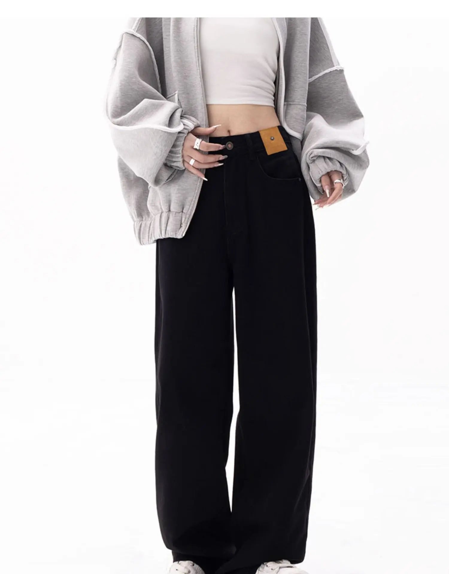 Aiertu Black Baggy Straight Jeans Women Korean Fashion Streetwear High Waist Wide Leg Denim Pants Female Loose Mopping Jean Trouser Y2K Aiertu