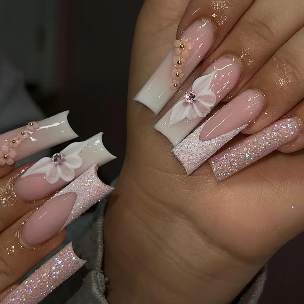 Aiertu 24Pcs Long Ballet False Nails with Bow Designs Pink Coffin Press on Nails Wearable French Fake Nail Full Cover Manicure Tips Aiertu