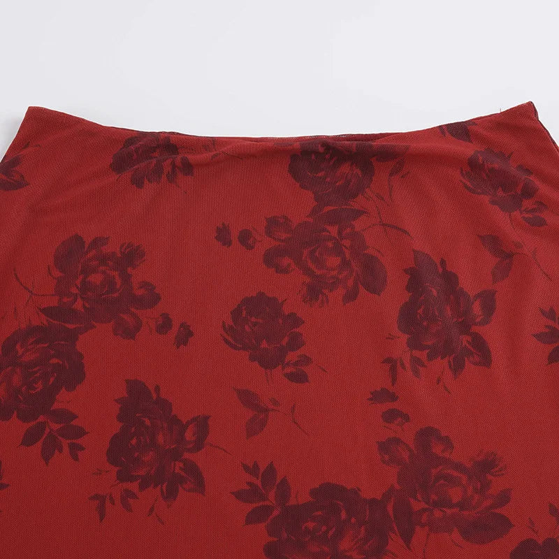 AIERTU  -  Retro Floral Digital Print Low Waist Lightweight Double Layer Mesh Skirt Temperament Hip Hugging Women Daily Vacation Skirt Aiertu
