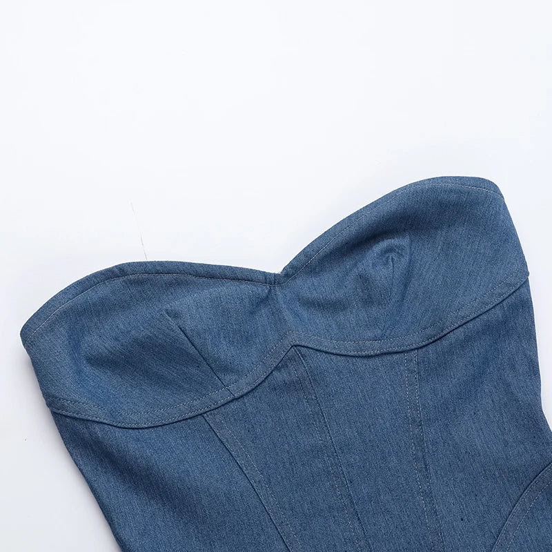 Aiertu Summer 2024 New Temperament Wrap Hip A Skirt European And American Style Sexy Bra Imitation Denim Dress For Women Aiertu