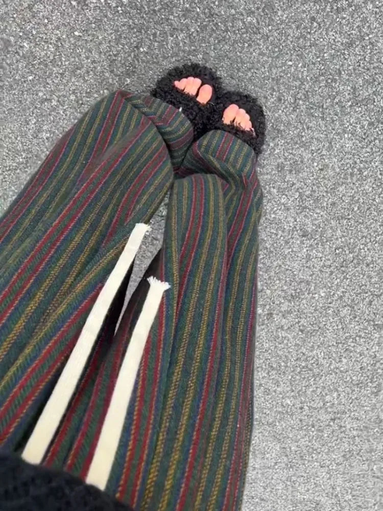 Aiertu 2024 Vertical Stripe Wide Leg Trousers Casual Harajuku Women Drawstring Pants Vintage Y2k Aesthetic Grunge Loose Pocket Pantalon Aiertu