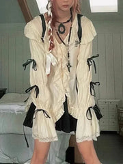 Aiertu Grunge Gothic Mall Goth Harajuku Y2k Aesthetics Lace Shirt Lolita Fairy Bandage Blouses 2024 Fashion Irregular Top Aiertu