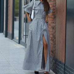 AIERTU  -   Women's New Christmas Elements Green Red Plaid Long Casual Fashion Shirt Dress Long Dress Aiertu