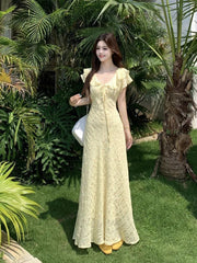 AIERTU  -  Summer Women's New Tea Break French High Waist Dress with High Grade Sensation, V-neck Floral Resort Style, Exquisite Long Dress Aiertu