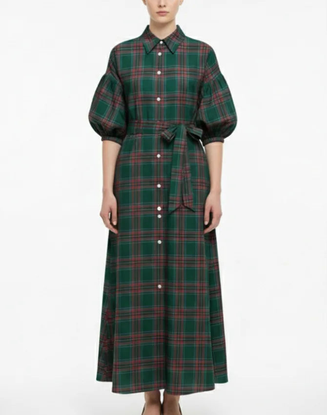 AIERTU  -   Women's New Christmas Elements Green Red Plaid Long Casual Fashion Shirt Dress Long Dress Aiertu
