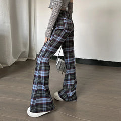 Aiertu 2024 Harajuku Vintage Plaid Print Trousers 90s Korean Fashion Streetwear High Waist Women Pants Y2k Grunge Aesthetic Flare Pants Aiertu