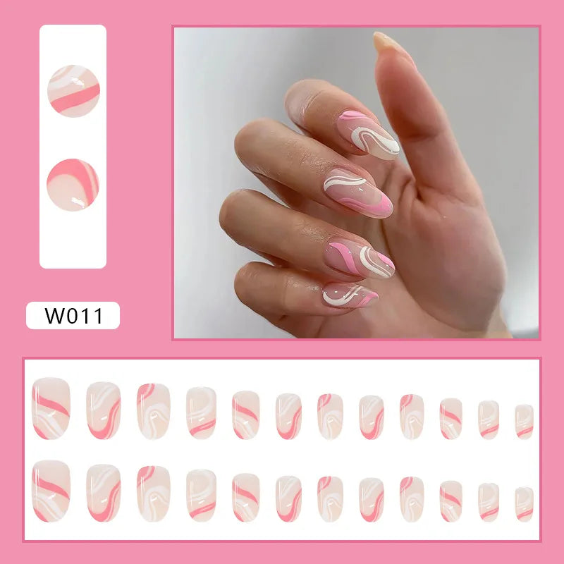 Aiertu 24pcs/Box Ballerina Nail Tip Purple with Design Manicure Patches Fresh Floral Almond False Nails Press on Med Nails Detachable Aiertu