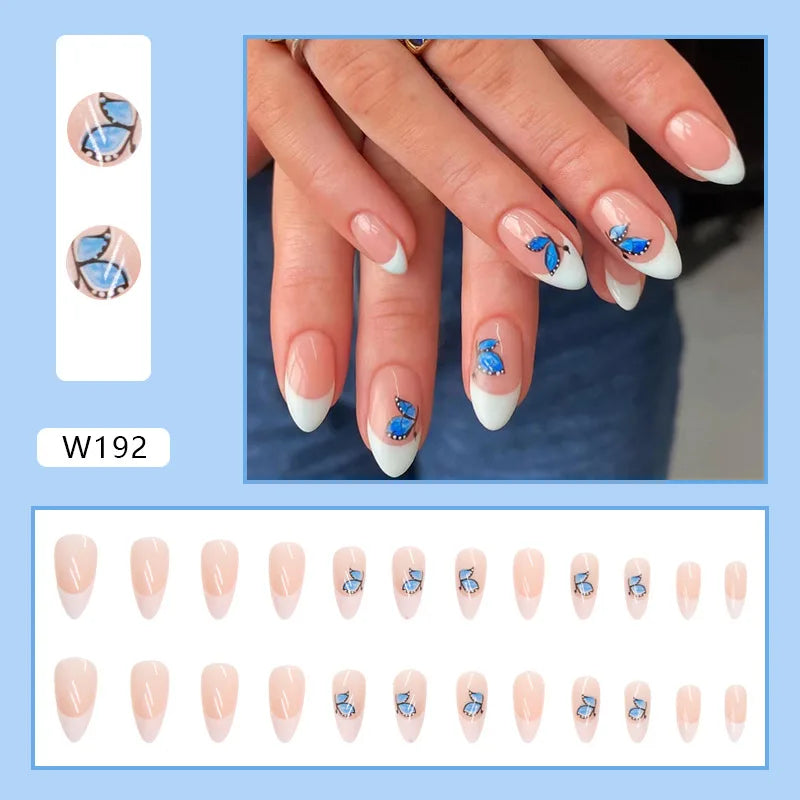 Aiertu 24pcs/Box Ballerina Nail Tip Purple with Design Manicure Patches Fresh Floral Almond False Nails Press on Med Nails Detachable Aiertu