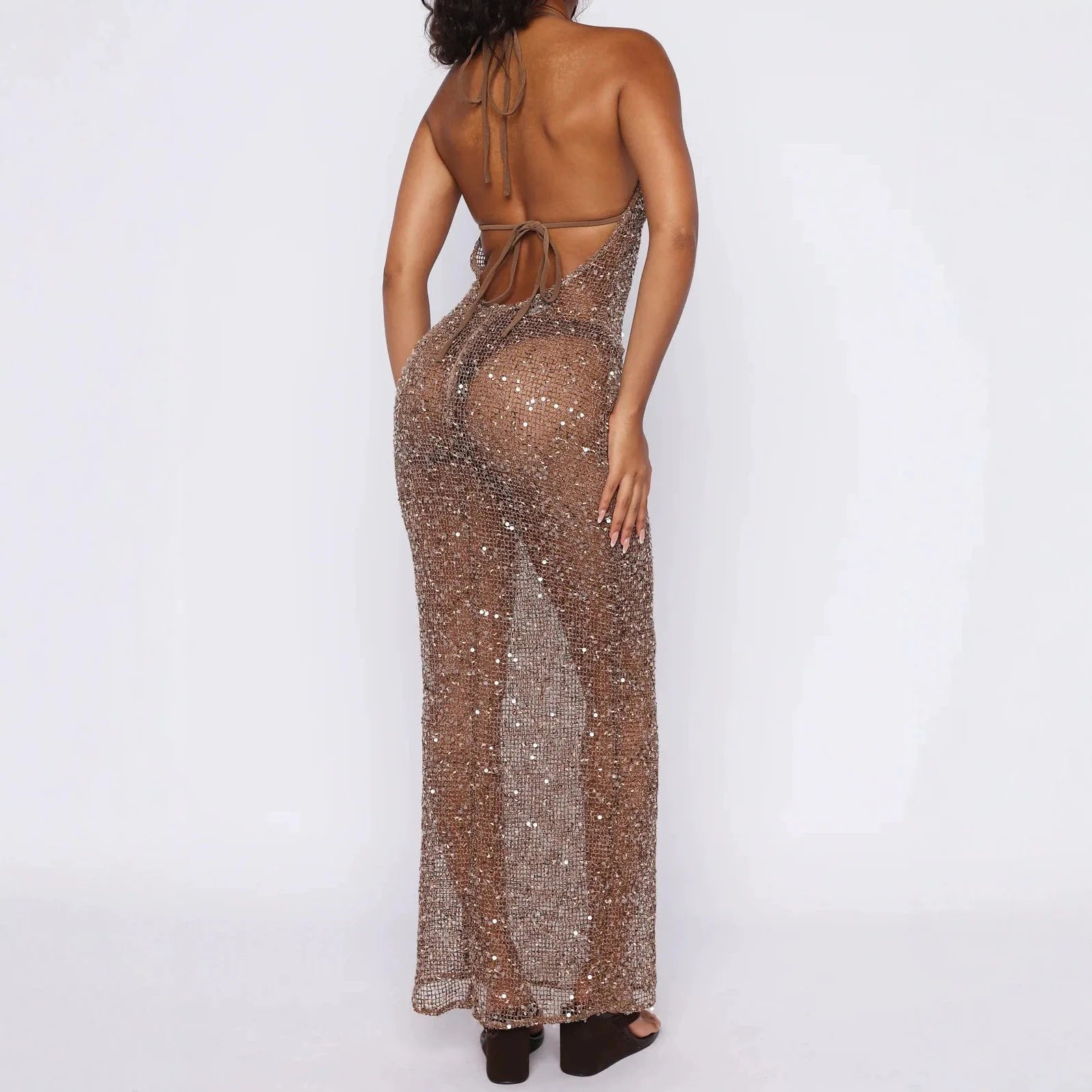 AIERTU  -  Sequins Sexy Party Slim Suspenders Women's Slightly Transparent Backless Dress Aiertu