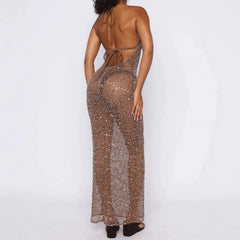 AIERTU  -  Sequins Sexy Party Slim Suspenders Women's Slightly Transparent Backless Dress Aiertu
