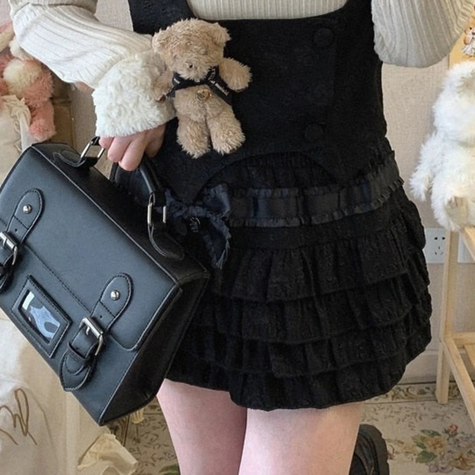 Lolita Cake Mini Skirts Women Japanese A-line High Waist Pleated Skirt Girly Kawaii Love Y2k Layered Skirts Fairy Outfit Aiertu