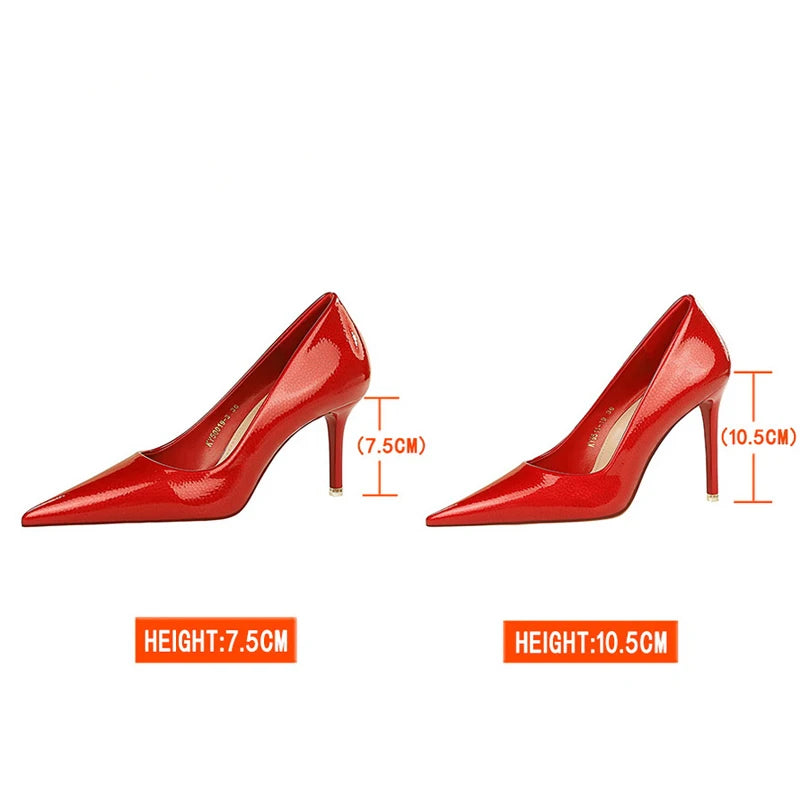 Shoes Crystal Patent Leather Women Pumps Pointed High Heels Women Shoes Stilettos Kitten Heels Female Shoes Plus Size 43 Aiertu