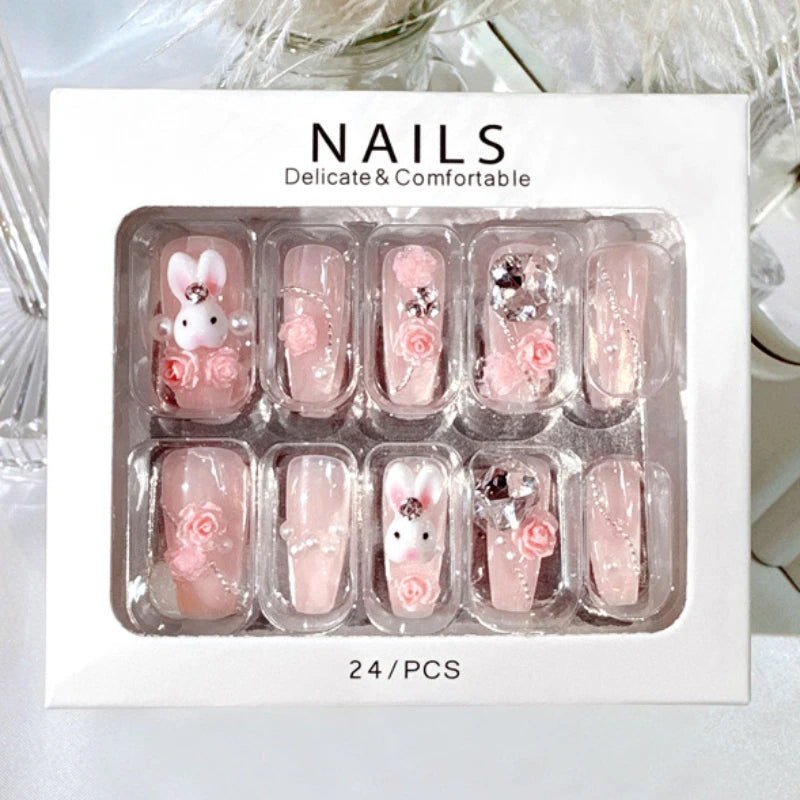 Aiertu 24Pcs Valentine Nails Press on Love Y2k Acrylic Nails Sparkle Butterfly French Cat Eye Almond Full Cover Stick on False Nail Tip Aiertu