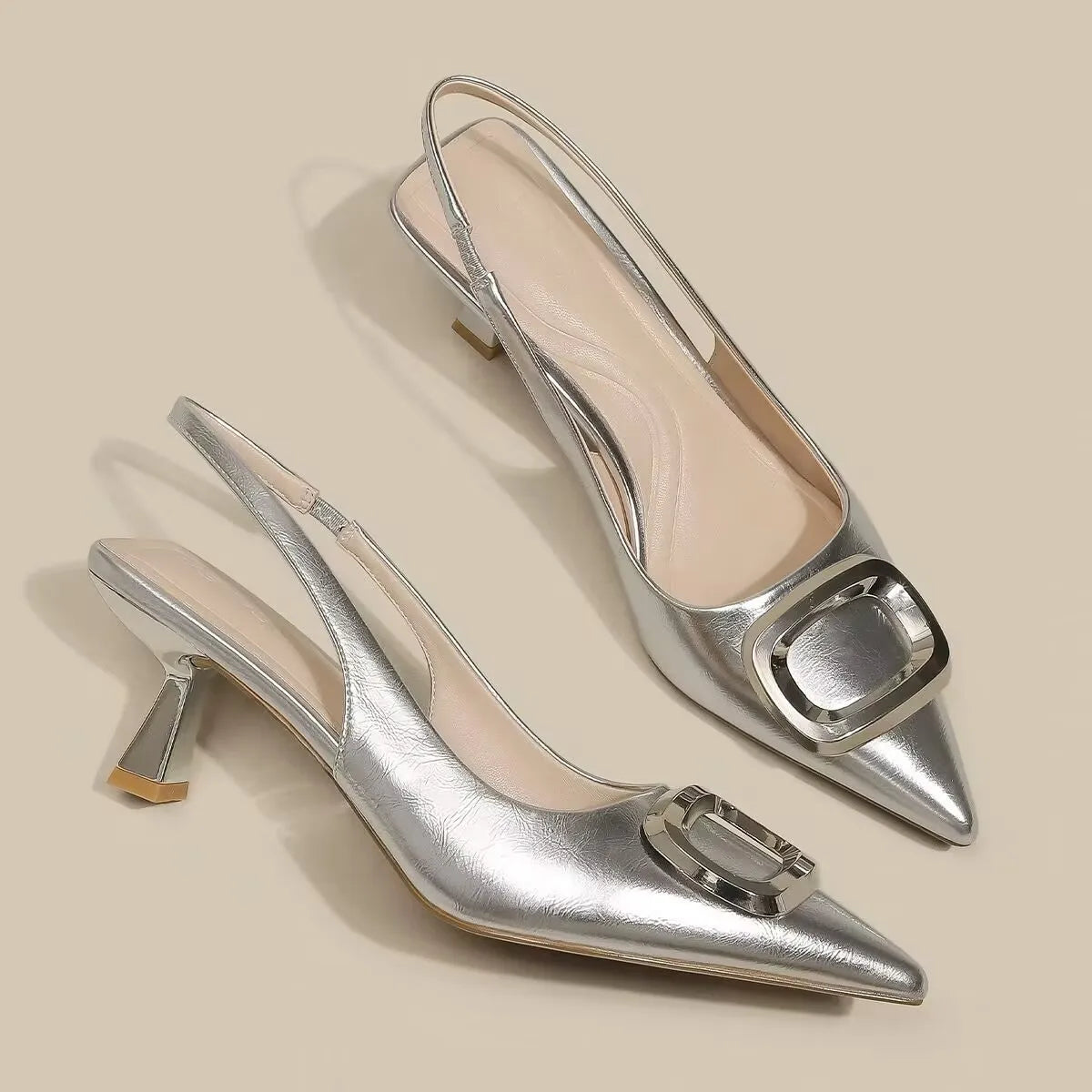 Brand Woman Slingback Shoes Fashion Spring New Ladies High Heels Elegant Med Heel Pointed Toe Slip on Sandal Mules Aiertu