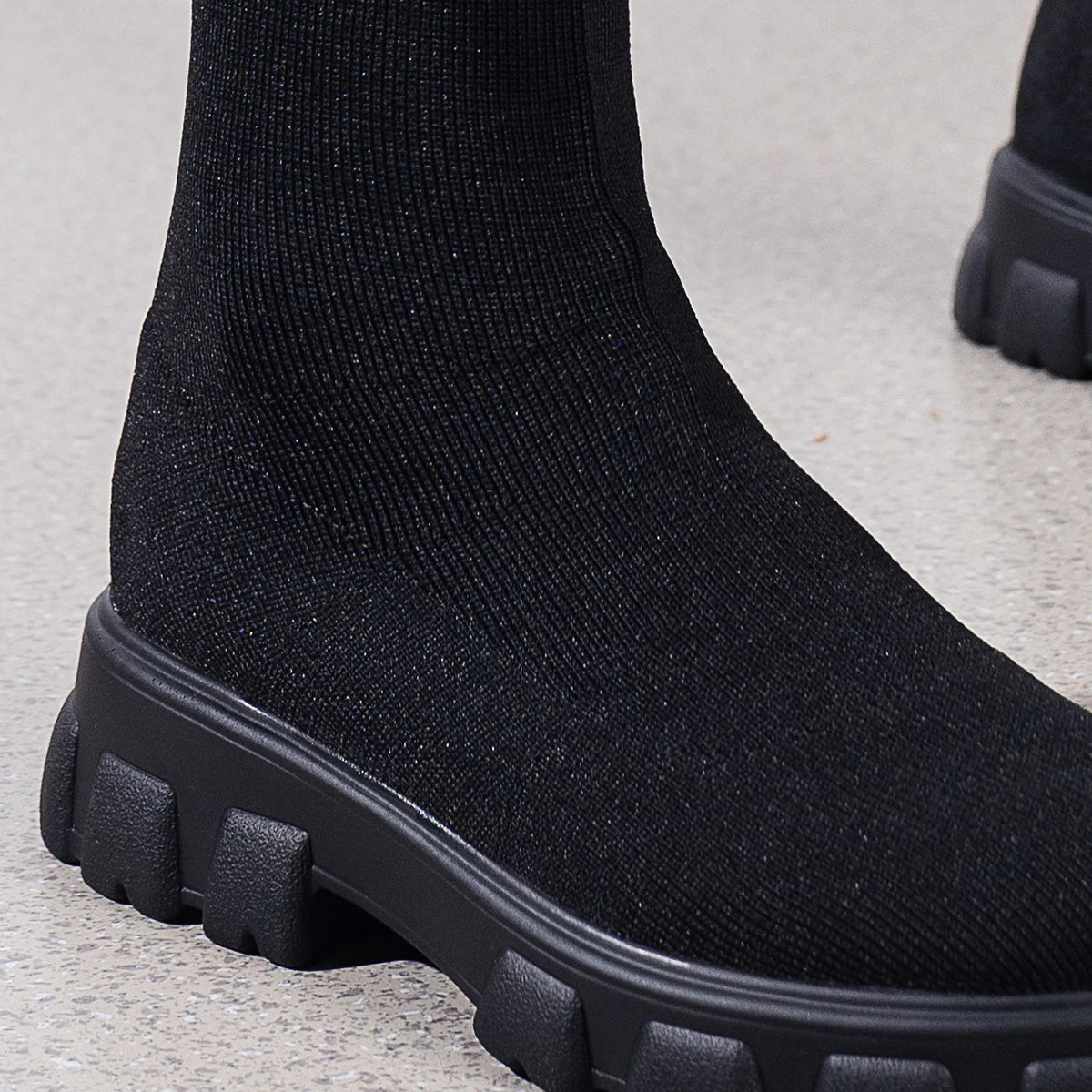 Woman Sock Boots Heels Over The Knee Botas Feminina Woman Long Elastic Botines autumn Winter New Brand Knitting Plush Aiertu