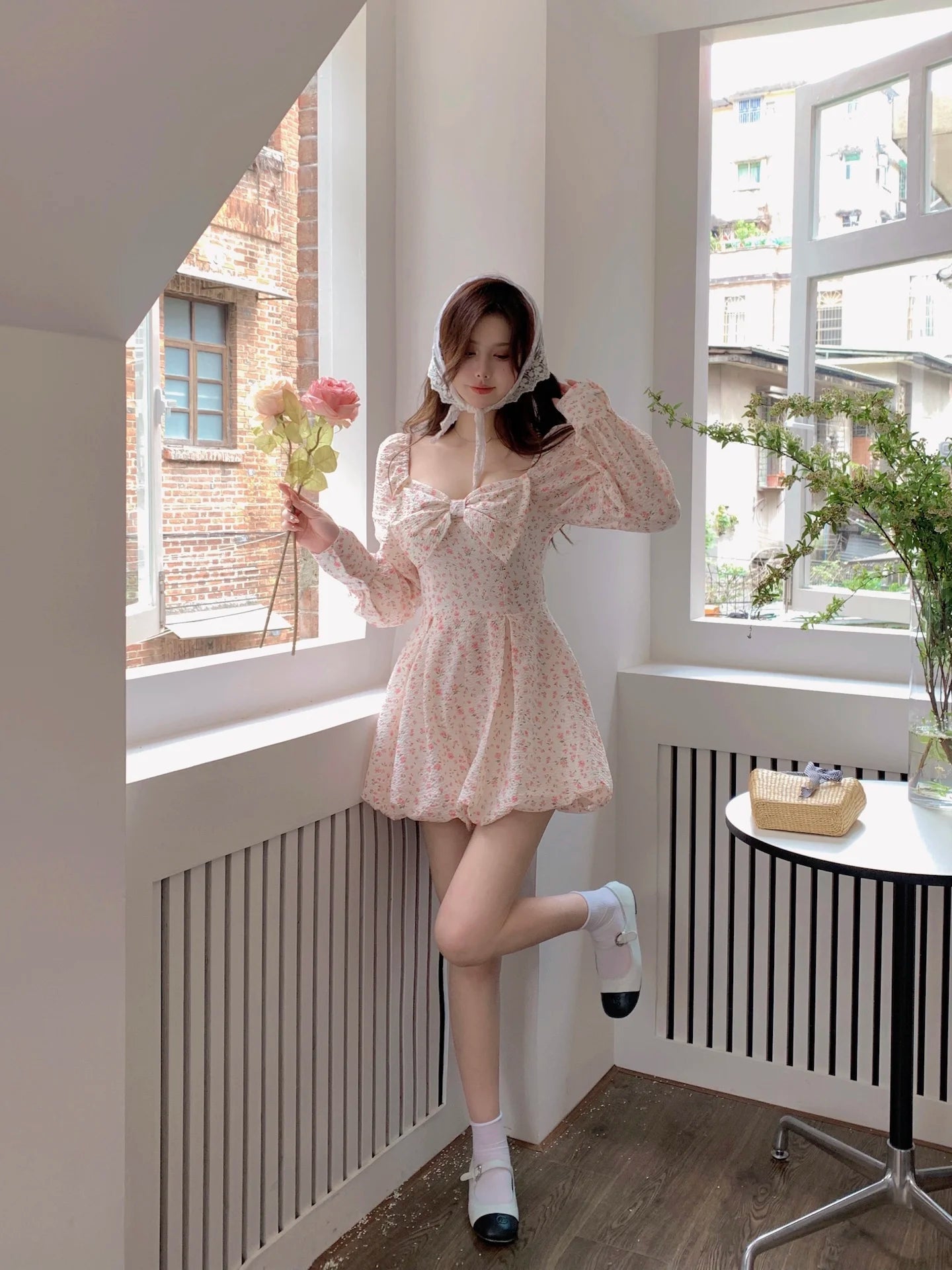 Aiertu Japanese Sweet Floral Lolita Dress Women Bow Chic Elegant Beach Party Dresses Ladies Y2k Pink Kawaii Summer One-piece Dress Aiertu