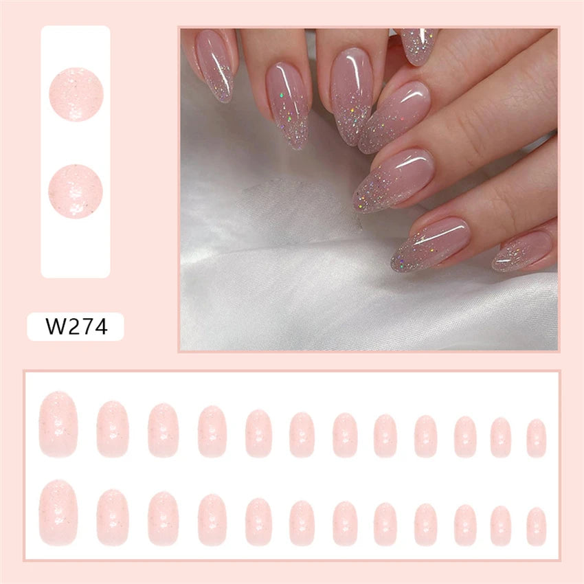 Aiertu 24pcs/Box Ballerina Nail Tip Purple with Design Manicure Patches Fresh Floral Almond False Nails Press on Med Nails Detachable Aiertu