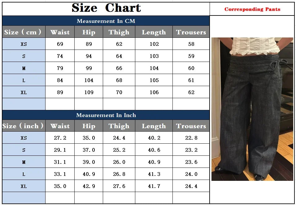 AIERTU  -  Gothic Y2K Style Pleated Design Black Baggy Women's Low Rise Jeans Pants Woman Clothing Wide Leg Drawstring Long Trousers Aiertu