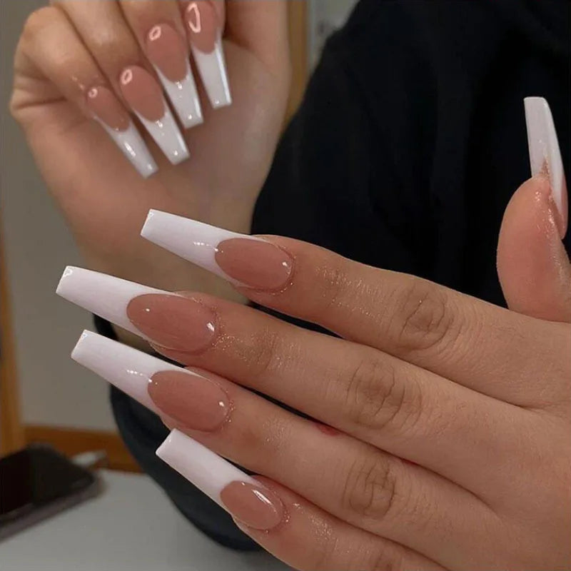 Aiertu 24Pcs Long Ballet False Nails with Bow Designs Pink Coffin Press on Nails Wearable French Fake Nail Full Cover Manicure Tips Aiertu