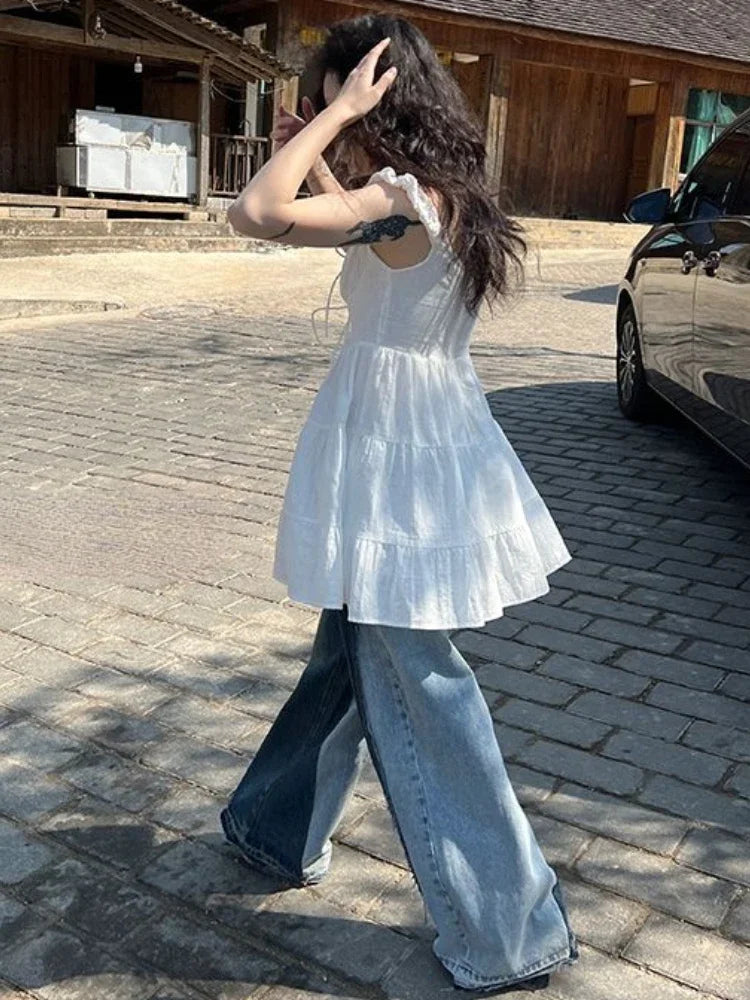 Aiertu Japanese Cute Bandage Ruffles Dress Women Y2k Aesthetic Sweet Fairy Dresses Summer Sleeveless Elegant Grunge Vestido De Mujer Aiertu