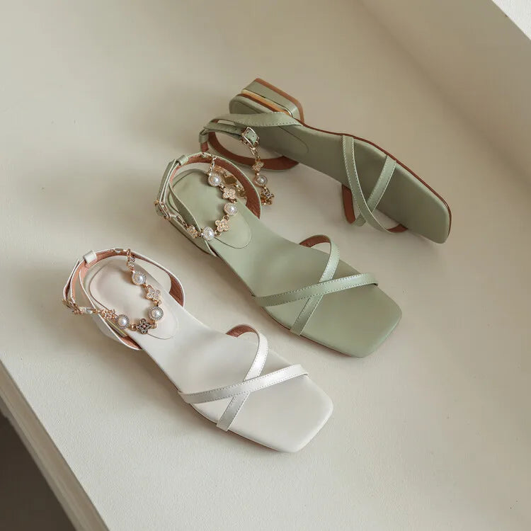 Aiertu Spring/Summer Women Shoes Genuine Leather Shoes Women Open Toe Chunky Heel Sandals Low Heel Shoes for Women Concise Sandals Aiertu