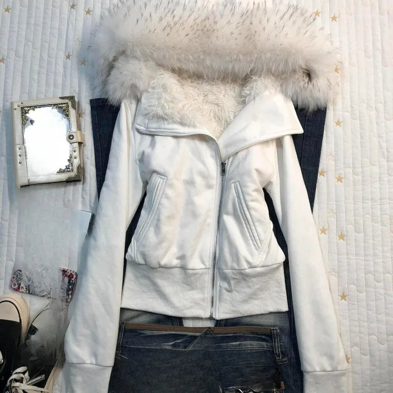 AIERTU  -  Autumn Winter Y2k Jackets for Women Solid American Retro Thick Warm Chaquetas Hooded Versatile Slim Fit Casual Aiertu