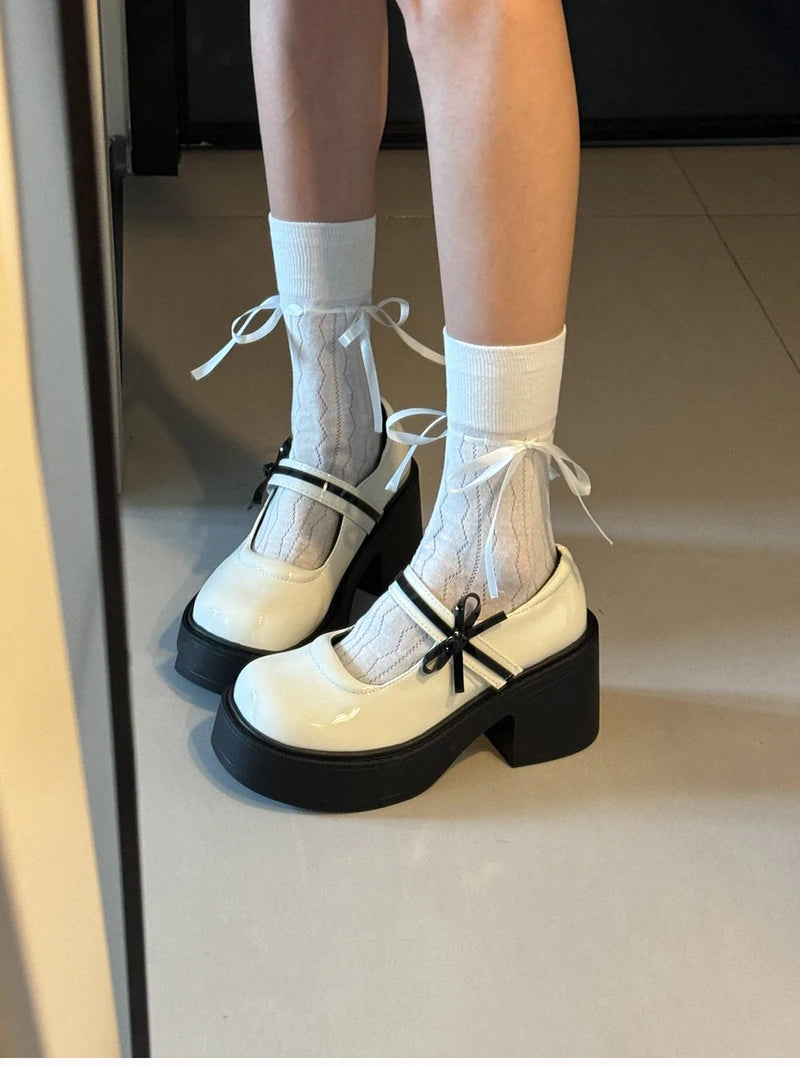 Aiertu Back  to school Platform High Heel Women Mary Jane Shoes Fashion Butterfly-knot Spring Autumn Ladies Dancing Party Prom Leather Shoes Aiertu