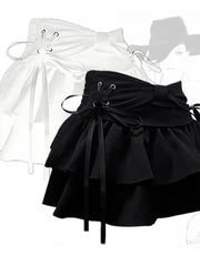 Aiertu Coquette Kawaii Cute Black Bandage Mini Skirt Y2k Sweet Girl Preppy Style Ruffles Pleated Korean Fashion Kpop 2024 Fashion Aiertu