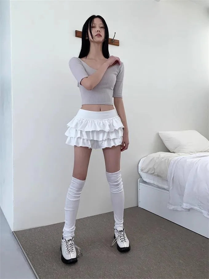 Aiertu Harajuku Y2k Lolita Mini Cake Skirt Soft Girl low Waist Ruffle Fluffy Fairy Skirts Summer Kawaii Cute Elegant Short Skirt Black Aiertu