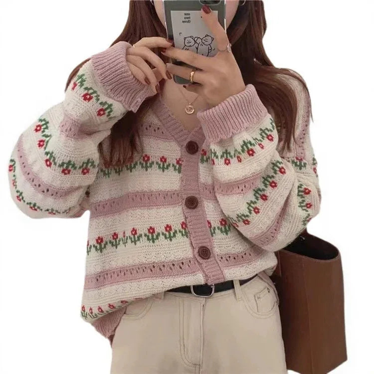 AIERTU  -  Autumn and Winter Loose Lazy Wind Knitted Cardigan Jacket New Versatile Retro Thin Sweater Women Aiertu
