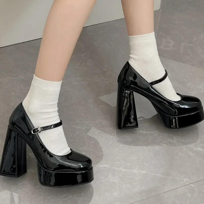 Aiertu Back  to school Autumn Women's High Heels Lolita Mary Jane Thick Sole Party High Heels Women's Sandals Patent Leather Pumps Women's Shoes 2024 Aiertu