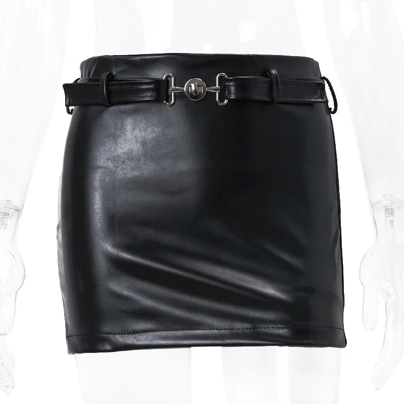 Aiertu Sexy PU Leather Mini Skirt Women Summer High Waist Slim A-line Skirt Female Y2K Vintage All-match Casual Black Aiertu