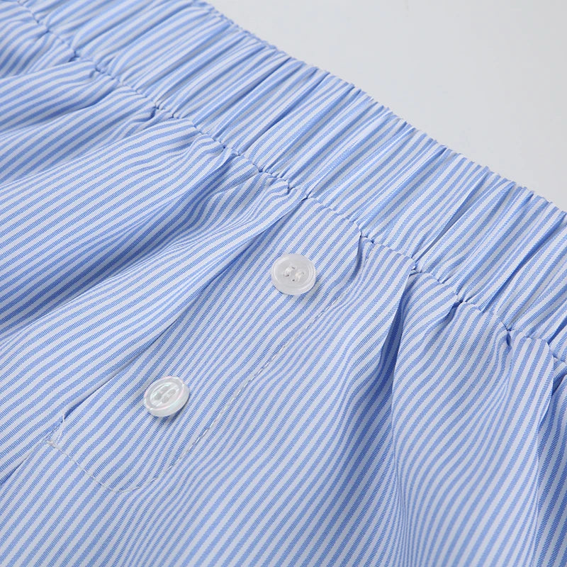 Aiertu Casual Loose Stripe Button Details Summer Shorts Women Vacation Beach Outfits Aiertu