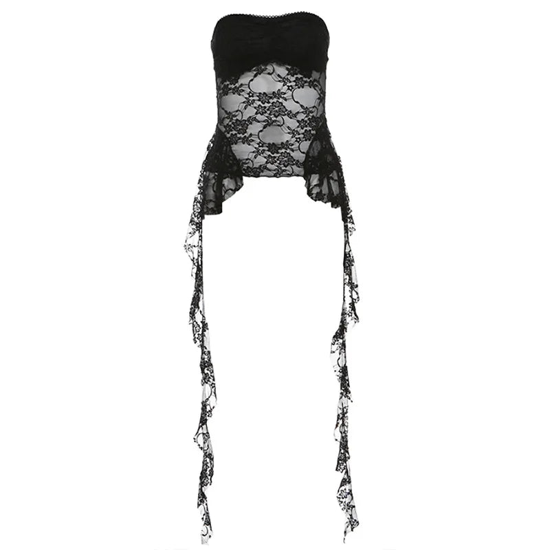 Aiertu 2024 Summer Harajuku Y2k Aesthetic Black Tanks Korean Sexy Lace Cropped Vest Tops Women Streetwear Backless Grunge Camisoles Aiertu