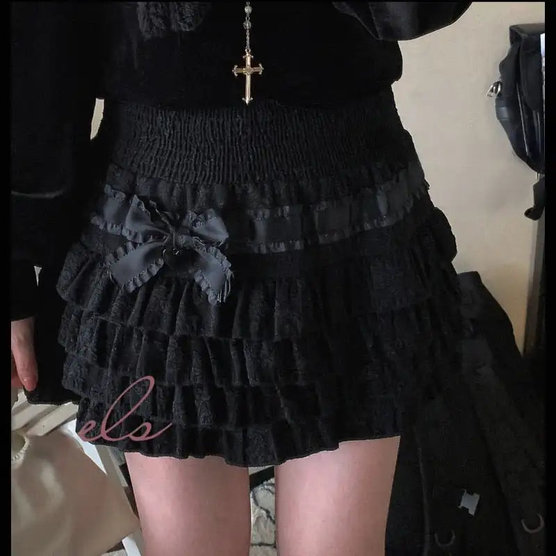 Lolita Cake Mini Skirts Women Japanese A-line High Waist Pleated Skirt Girly Kawaii Love Y2k Layered Skirts Fairy Outfit Aiertu